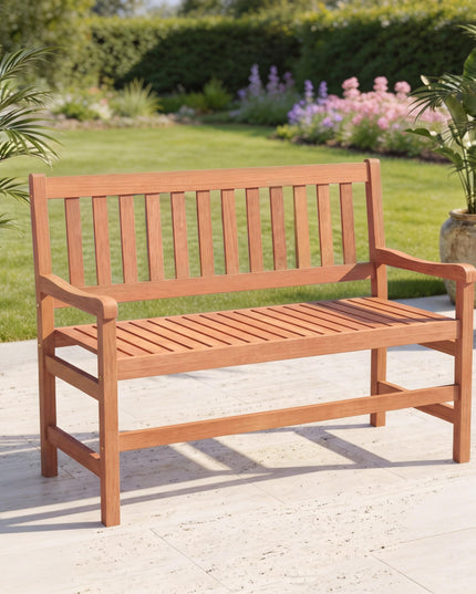 GIANTEX 44 Inch Solid Wood Patio Bench with Slatted Backrest & Armrests for Porch