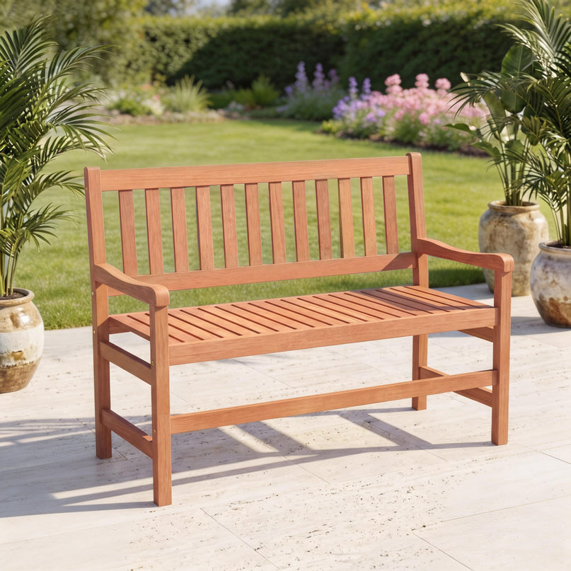 GIANTEX 44 Inch Solid Wood Patio Bench with Slatted Backrest & Armrests for Porch