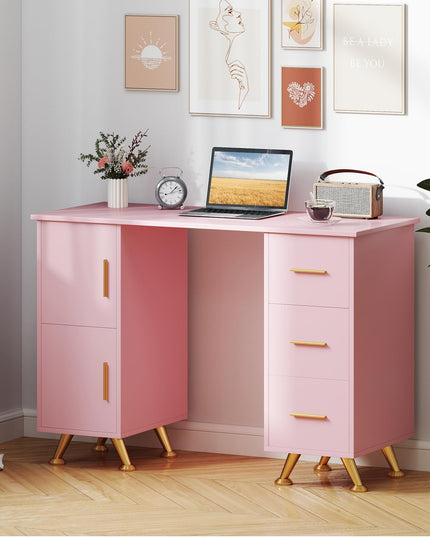 Giantex Manicure Table Nail Desk - Nail Table Station with 3 Drawers, 2 Storage Cabinet, Wrist Rest