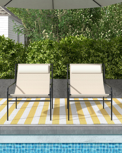 Giantex Patio Sling Lounge Chair, Modern Sling Accent Chair with Removable Headrest Pillow