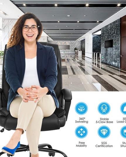 Chaise de bureau Giantex grande taille et robuste (227 kg), chaise de direction massante avec 6 points de vibration
