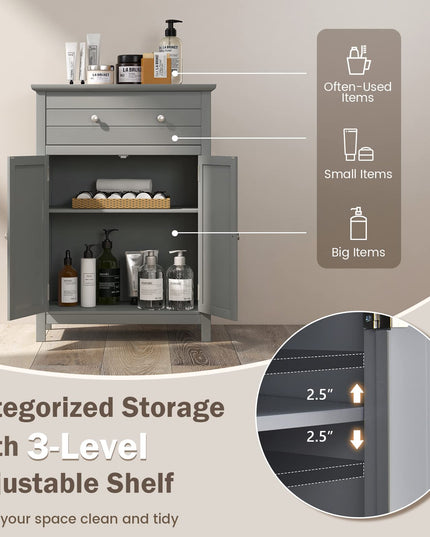 Giantex Bathroom Storage Cabinet with Drawer - Floor Cabinet with Doors, Adjustable Shelf
