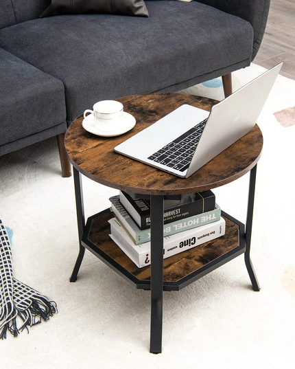 Giantex Round End Table, Industrial Nightstand w/Storage Shelf