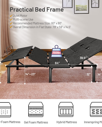 Giantex Adjustable Bed Base w/ Wireless Remote Control, Electric Bed Frame