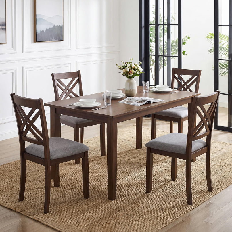 GIANTEX Farmhouse X-Back Upholstered Wood Dining Chairs Set of 2/4