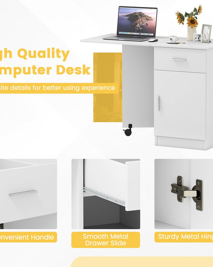 Giantex Folding Computer Desk with Drawer for Small Spaces