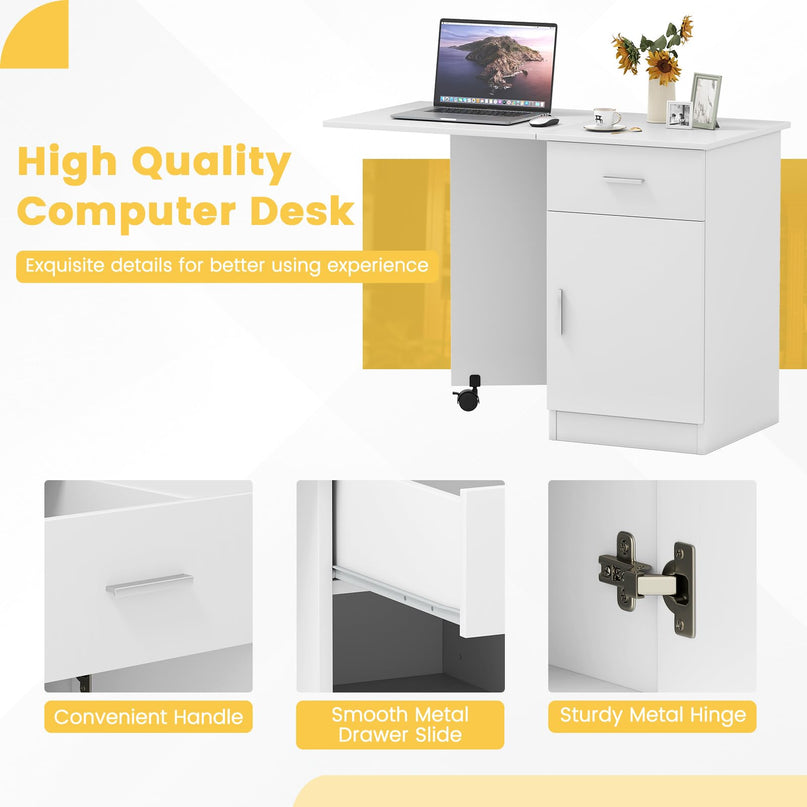 Giantex Folding Computer Desk with Drawer for Small Spaces