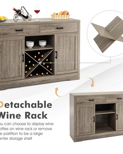 Giantex Buffet Cabinet, Farmhouse Sideboard with 2 Large Storage Drawers, Detachable Wine Rack(Gray)