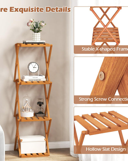 Giantex 4-Tier Foldable Plant Stand, Wooden Folding Display Rack with Sturdy X-shaped Structure