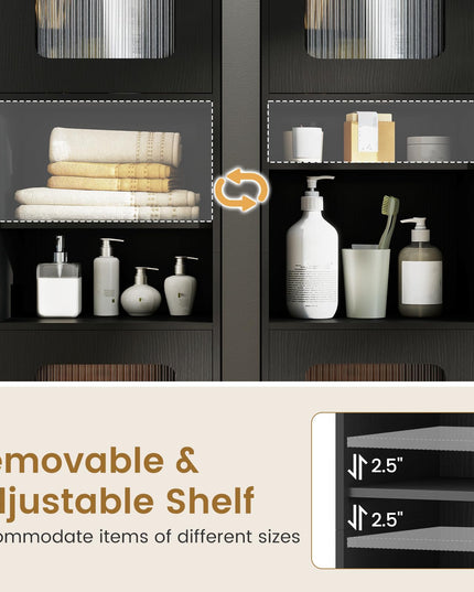 Giantex 67" Tall Narrow Freestanding Bathroom Storage Cabinet with 2 Fluted Doors