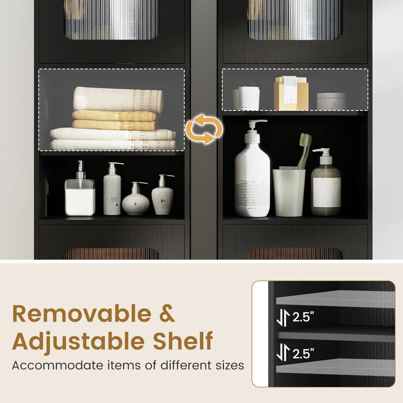 Giantex 67" Tall Narrow Freestanding Bathroom Storage Cabinet with 2 Fluted Doors