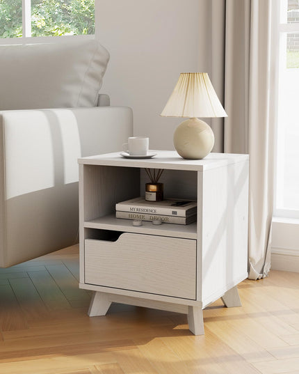 Giantex 2 Tier Nightstand, Mid Century Modern Bedside Table with Storage Drawer & Open Shelf