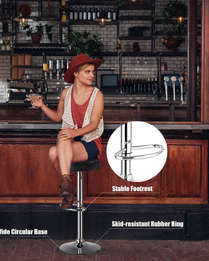 Modern Swivel Backless Round Barstool, PU Leather Armless bar Chair with Height Adjustable, Chrome Footrest