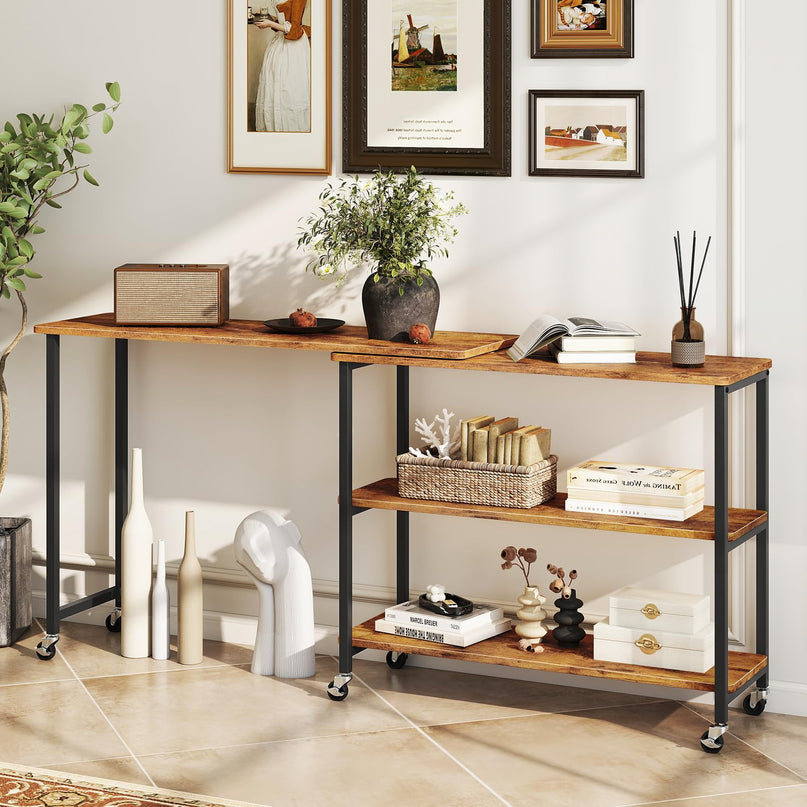 Giantex Patented Mobile End Table with 2-Tier Storage Shelves