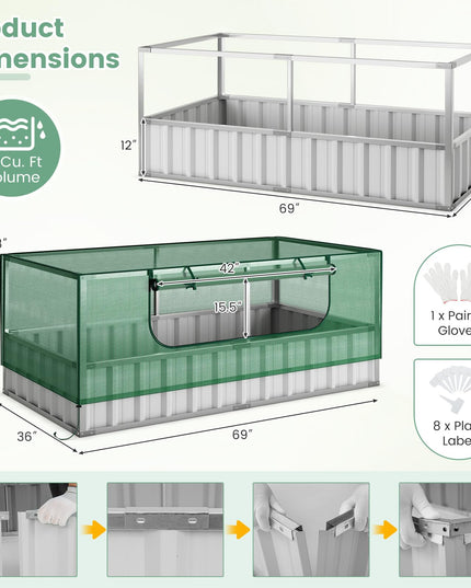 Giantex 69”x36”x28” Raised Garden Bed with Cover, 16.5 Cu.Ft Galvanized Steel Planter Box Kit