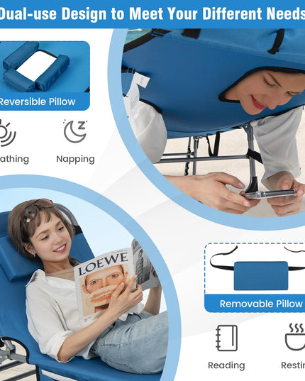 Giantex Folding Beach Tanning Chair - Outdoor Chaise Lounge Chair, 5-Position Adjustable Lounger with Face Hole