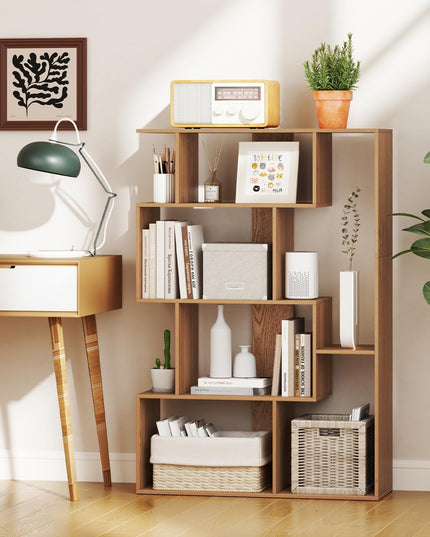 Giantex 6-Cube S-Shaped Bookshelf, 47" Open-Back Geometric Bookcase w/Anti-tip Kits