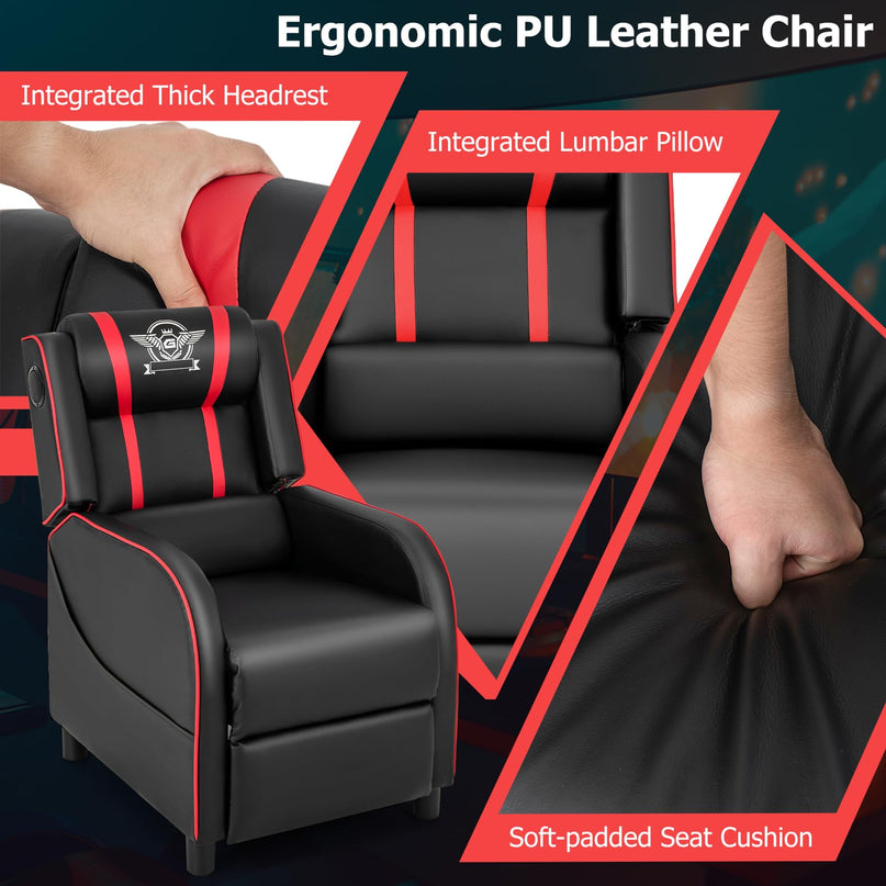 Giantex Gaming Massage Recliner Chair - Racing Style Gaming Sofa Chair with Reclining Backrest, Massage Lumbar Pillow