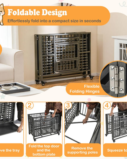 Giantex Foldable Metal Dog Crate - Heavy Duty Dog Cage