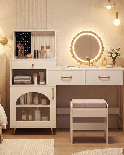 CHARMAID Vanity Desk with Charging Station Jewelry Organizer
