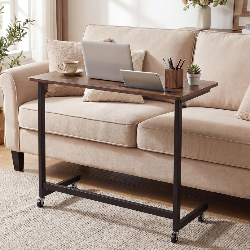 Giantex Table d'appoint mobile en forme de C - Table de chevet roulante avec fente pour tablette ( 1/2 )