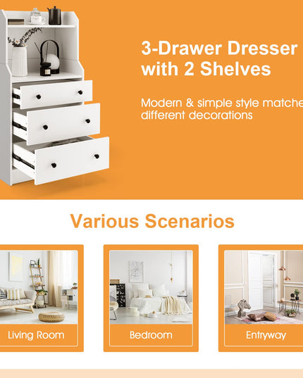 Giantex 3 Drawers Dresser for Bedroom - Modern Storage Dresser Chest of Drawers with 2 Shelves, 3 Pull-Out Drawers
