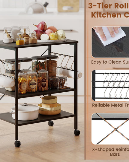 Giantex Kitchen Bakers Rack 3-Tier Microwave Cart on Wheels