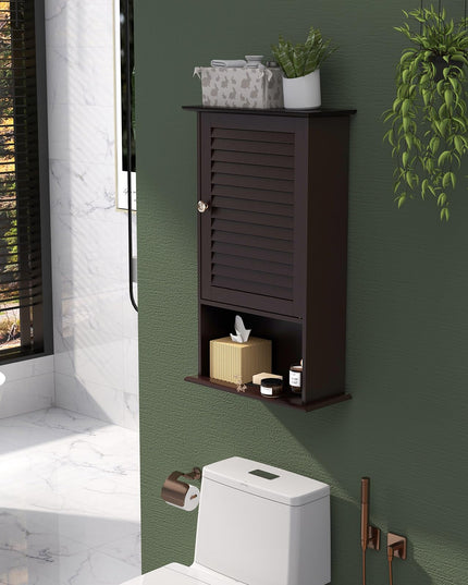 Giantex Bathroom Wall Mount Cabinet - Over The Toilet Storage Organizer with Single Door and Adjustable Shel
