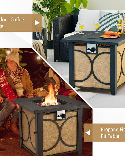 Giantex 28" Outdoor Fire Pit Table - 50,000 BTU Square Metal Fire Table with Lid