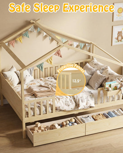 Lit de maison complet Giantex avec tiroirs pour enfants garçons filles