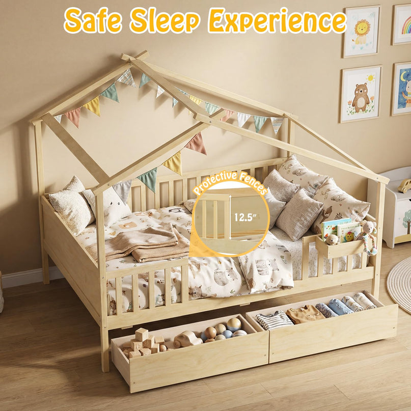 Lit de maison complet Giantex avec tiroirs pour enfants garçons filles