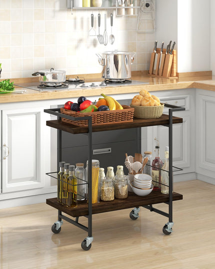 Giantex Bar Cart, 2-Tier Industrial Home Bar Serving Cart with Wheels