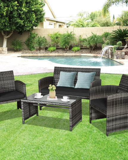 Giantex 4 Pc Rattan Patio Furniture Garden Lawn Sofa Cushioned Seat Mix Gray Wicker Conversation Sets
