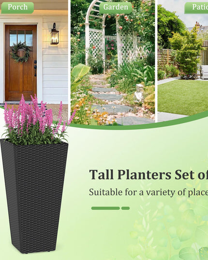 Giantex Set of 2 Outdoor Wicker Flower Pot for Front Porch Balcony Entryway