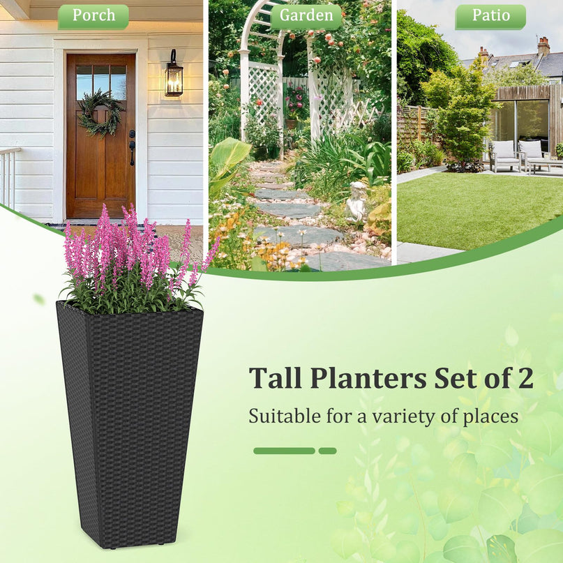 Giantex Set of 2 Outdoor Wicker Flower Pot for Front Porch Balcony Entryway