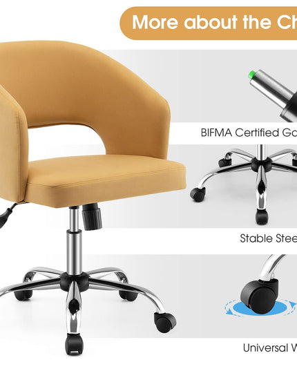 Giantex Home Office Desk Chair, Mid Back Swivel Chair with Hollow Design & Height Adjustable (Yellow)