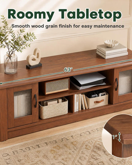GIANTEX 63" Wooden Farmhouse TV Stand with 2 Fluted Doors