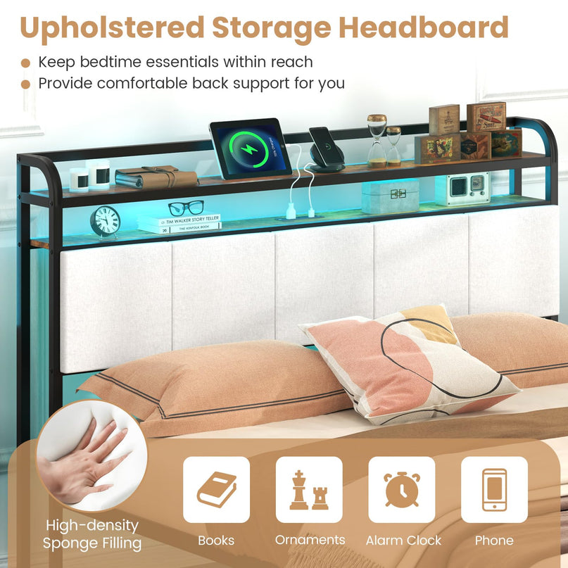 Giantex Bed Frame with Storage Headboard