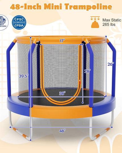 Giantex 48" Trampoline for Kids, Toddler Trampoline with Safety Enclosure Net, Max Load 265 Lbs