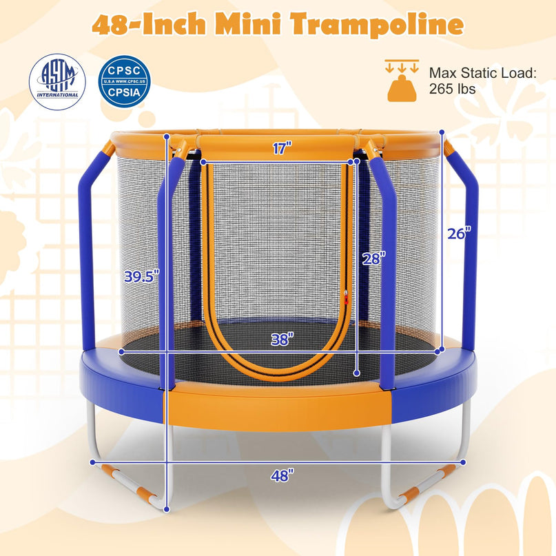 Giantex 48" Trampoline for Kids, Toddler Trampoline with Safety Enclosure Net, Max Load 265 Lbs