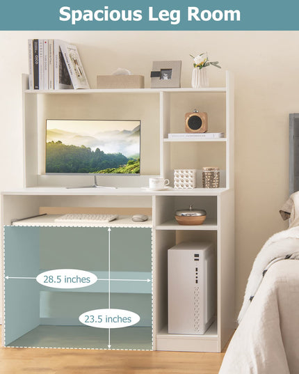 Giantex White Computer Desk with Hutch and Bookshelf