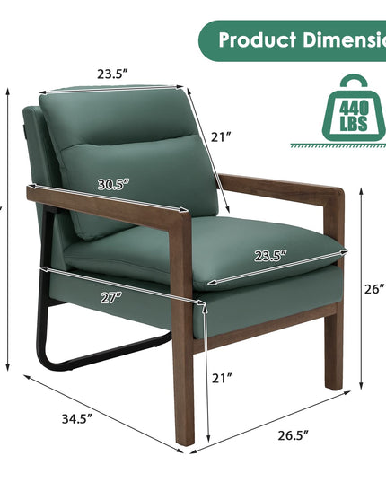 Giantex Accent Chair, Comfy Soft Leathaire Bedroom Chair with Solid Rubber Wood Legs