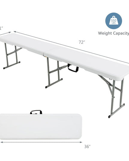 Outdoor Folding Camping Table with 2 Long Benches HDPE Metal Legs BBQ Party Patio Lawn Garden (White)