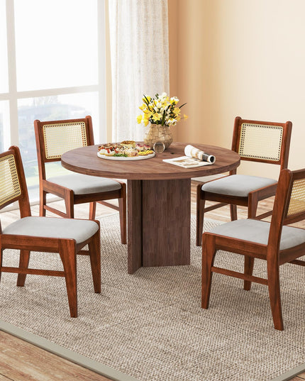 Giantex Rattan Dining Chairs Set of 2/4, Wooden Kitchen Chairs w/Cane Back, Rubber Wood Frame