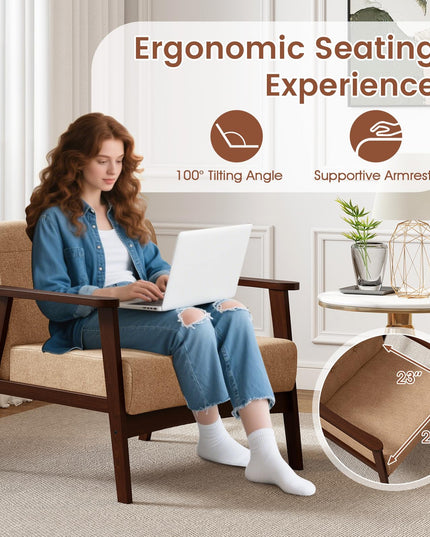 Giantex Mid-Century Modern Accent Chair Oversized Armchair(Beige)