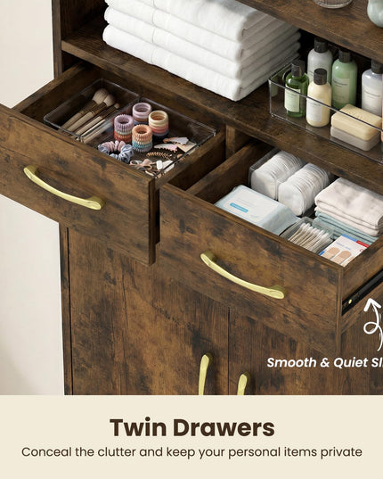 Giantex Bathroom Storage Cabinet | Freestanding Floor Cabinet with 2 Drawers and 2 Doors
