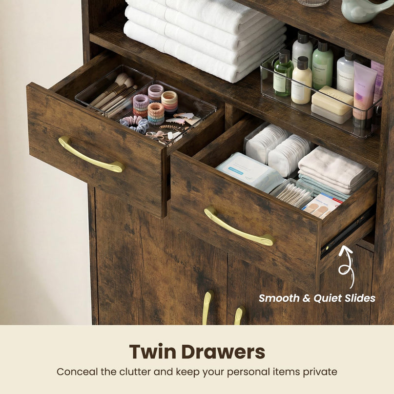 Giantex Bathroom Storage Cabinet | Freestanding Floor Cabinet with 2 Drawers and 2 Doors
