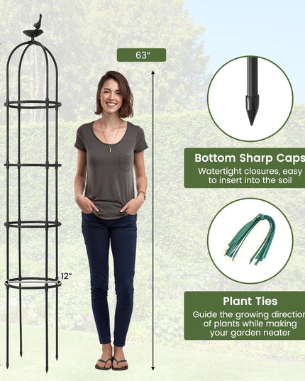 Giantex 2-Pack Tomato Cages, 69” PE-Coated Metal Garden Obelisk Trellis for Climbing Plants