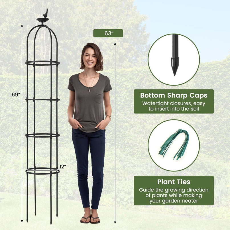 Giantex 2-Pack Tomato Cages, 69” PE-Coated Metal Garden Obelisk Trellis for Climbing Plants