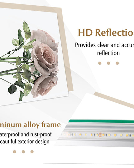 LED Bathroom Mirror - Lighted Vanity Mirror Wall Mounted, Front and Backlight, 3 Lighting Colors